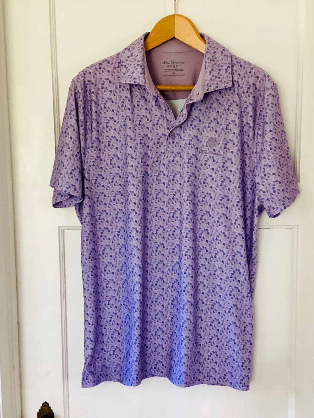 Ben Sherman Sport Short Sleeve Golf Polo Shirt M Purple Guitar Print Novelty